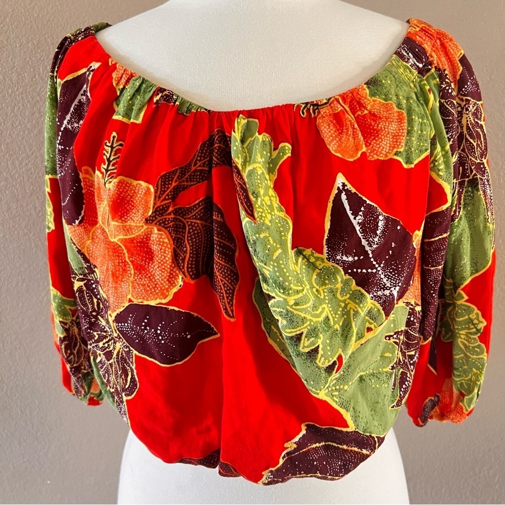 NWOT Free People Red Floral Hibiscus Off Shoulder
Crop Top Size Small